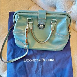 Dooney & Bourke Vintage Leather Satchel in Caribbean Blue White Contrast Trim